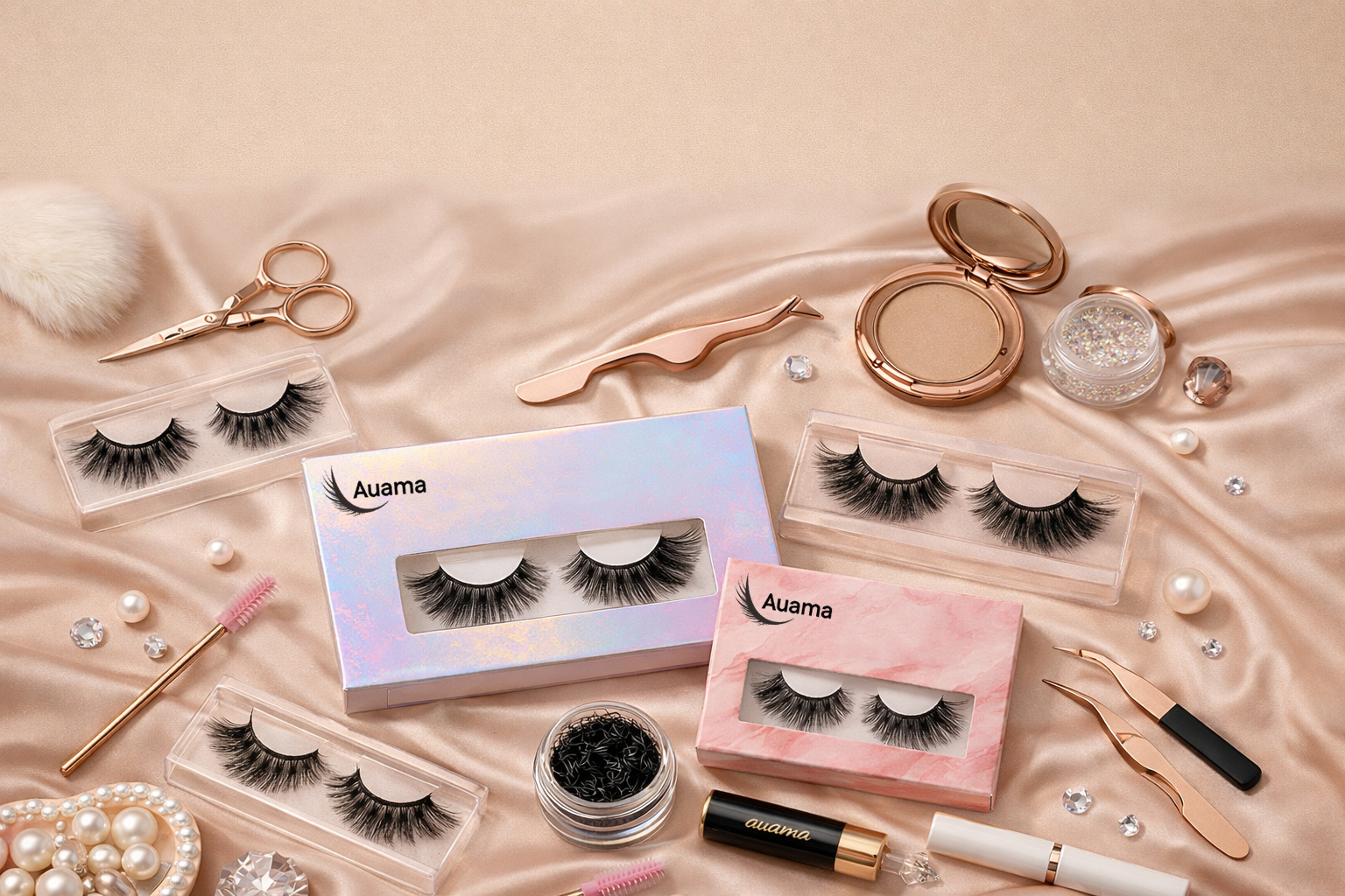 Range of Auama false eyelashes and application tools